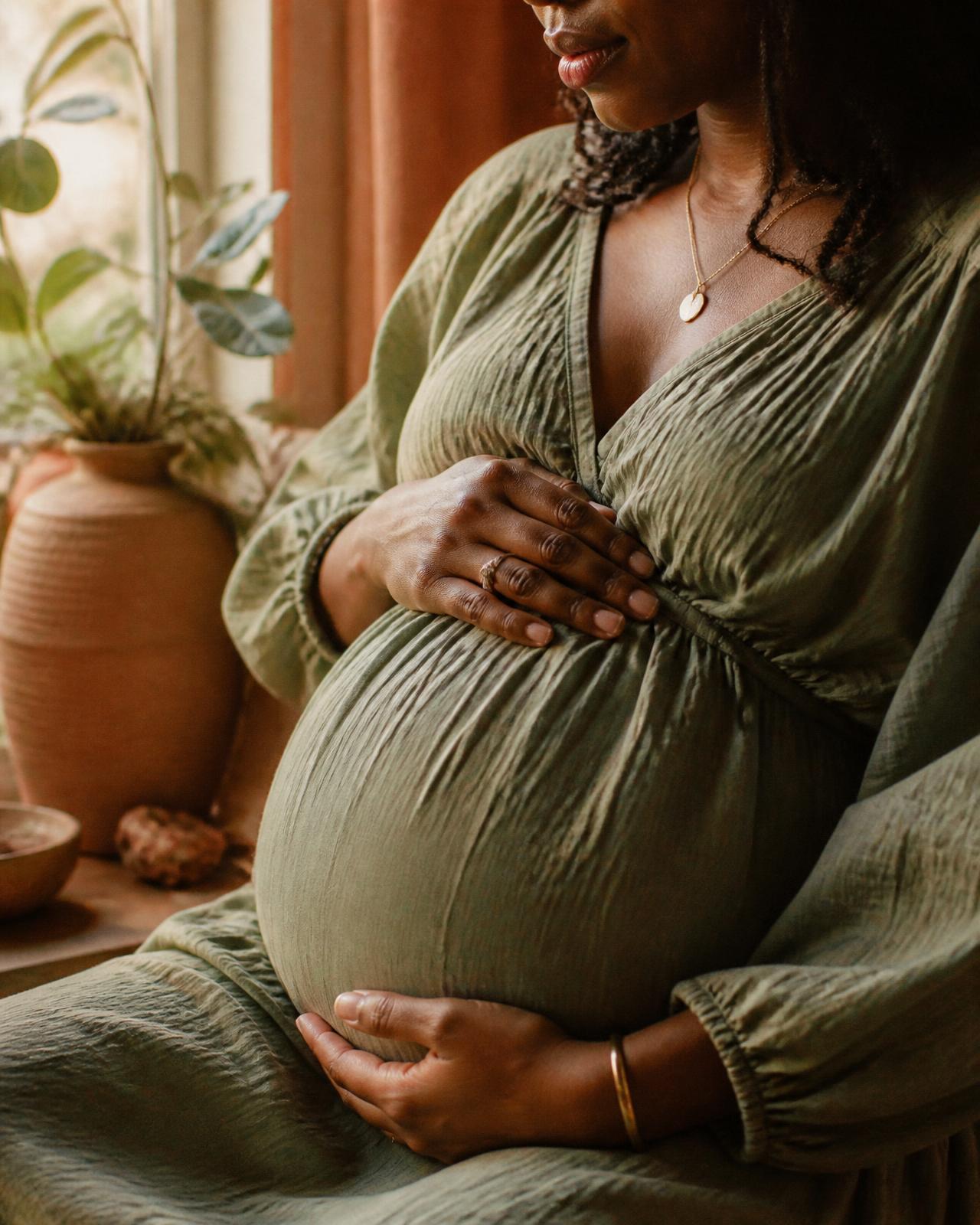 A new parent resting with their baby in warm natural light